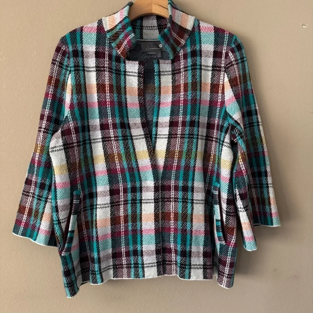 Anthropologie Rosetta Cropped Colorful Plaid Sweater Jacket Size M